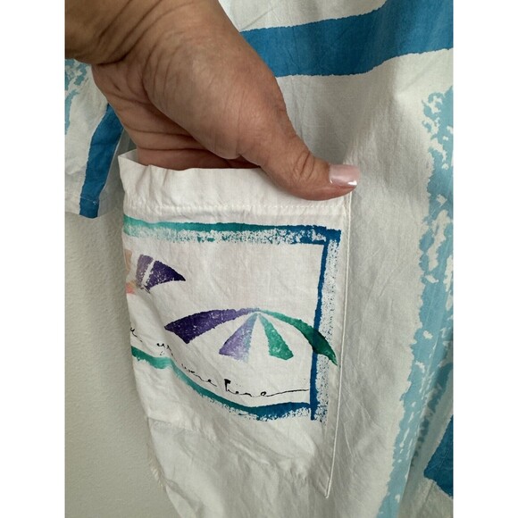 Play Alegre Painted Blouse Women XL  Coastal Boats Button Up White Fish - Picture 5 of 10